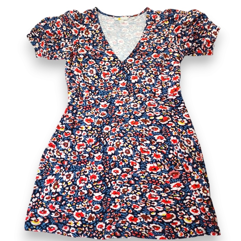 Boden Floral Summer Mini Dress Navy Blue Puff Sleeve Size 6P